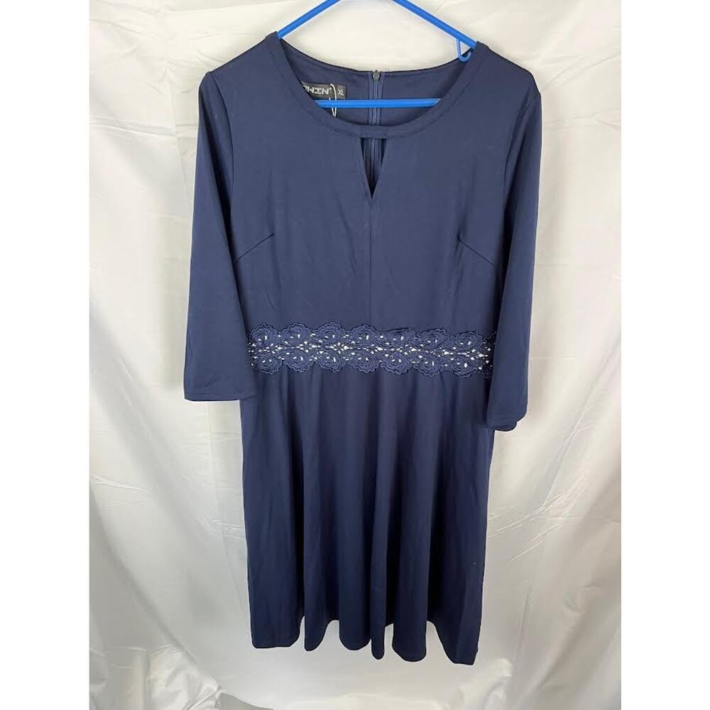 Owin Blue Jeweled Belt Soft Cozy Stretchy Twirl Dress - Size XL